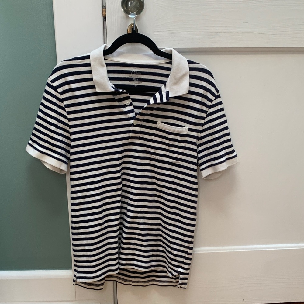 J. Crew Navy and White Striped Polo Shirt